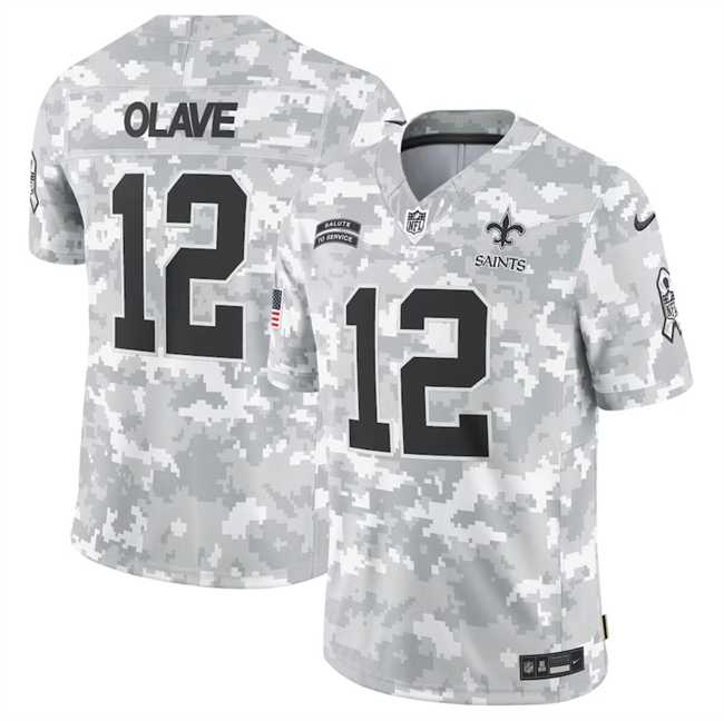 Men%27s New Orleans Saints #12 Chris Olave 2024 Arctic Camo Salute To Service Limited Stitched Jersey Dyin